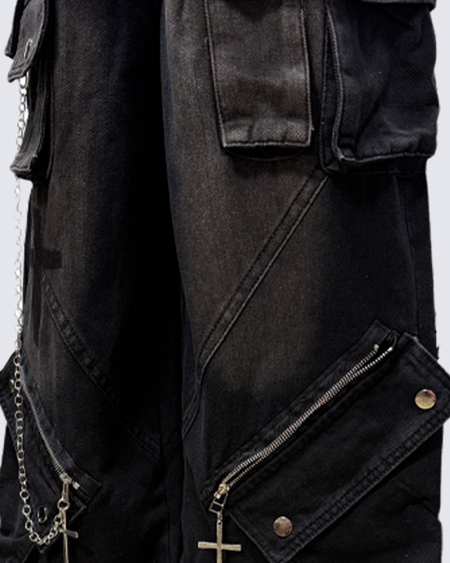 Gothic Streetwear Cross-Chain Cargo Pants(Includes Belt)