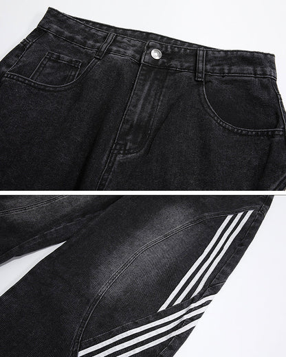 Washed Side Stripe Panel Denim Pants