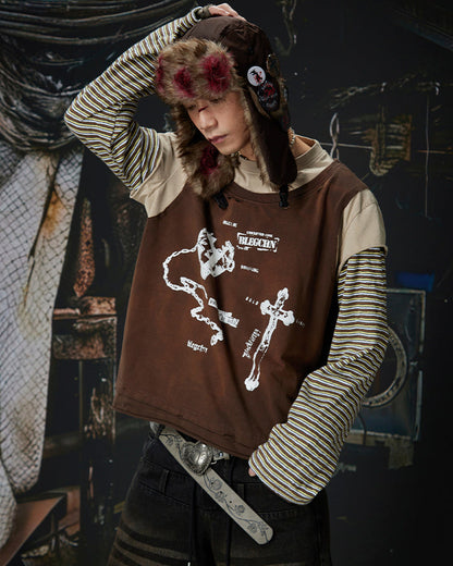 Striped Long Sleeve Fake Two-Piece T-Shirt