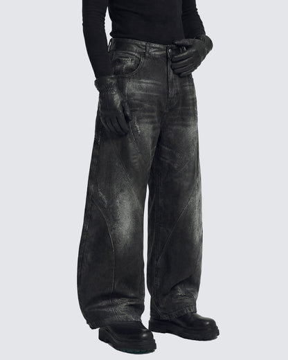 LOW SATURATION-Washed Wide-Leg Denim Pants
