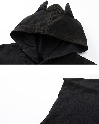 Vintage Cat Graphic Bat Sleeve Vest Hoodie