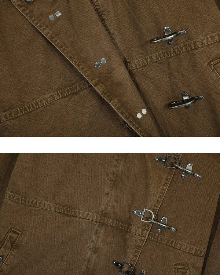 Buckled Stand-Collar Aircraft Buckle Utility Jacket