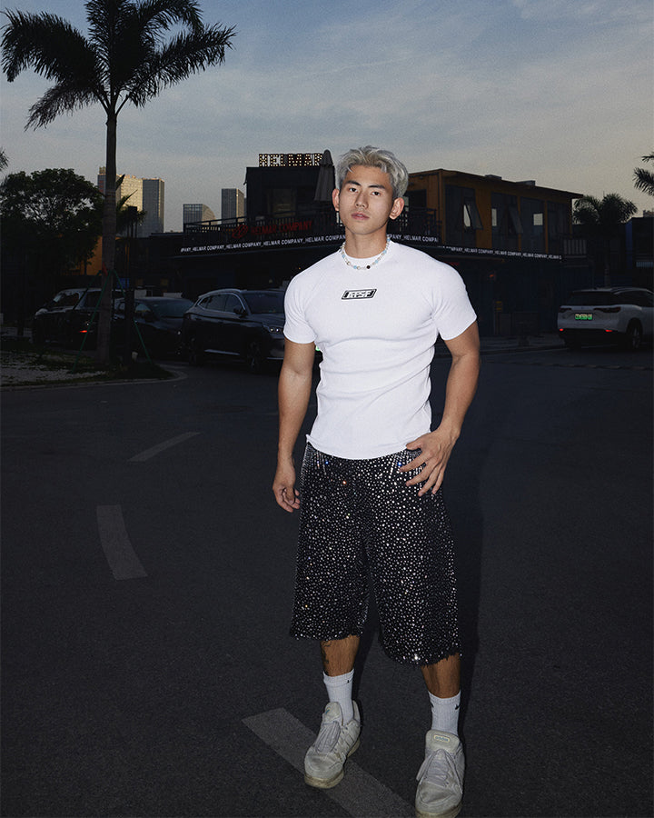 Logo Print Ribbed Knit T-Shirt