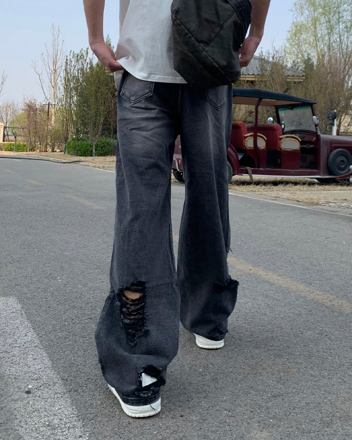 Distressed Ripped Black Denim Pants