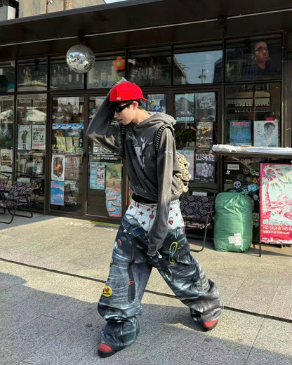 Print Denim Illusion Wide-Leg Pants