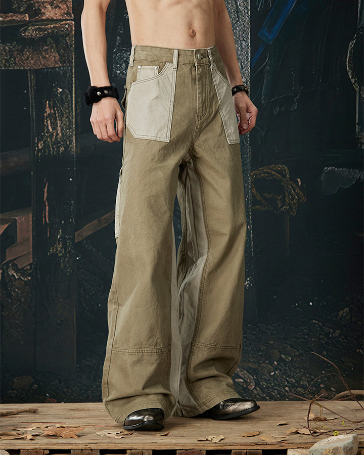 Vintage Chic Two-Tone Cargo Pants