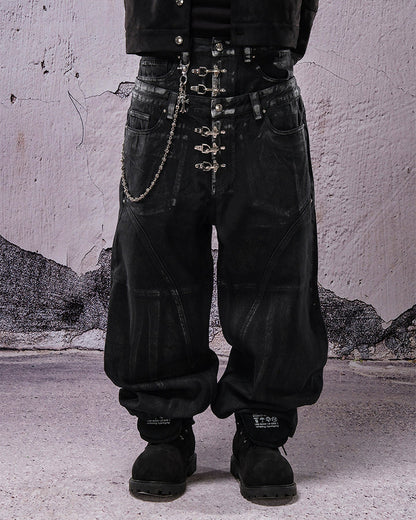 Double Waist Silver Wash Baggy Street Pants