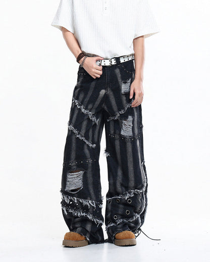 Heavy Distressed Washed Denim Jeans