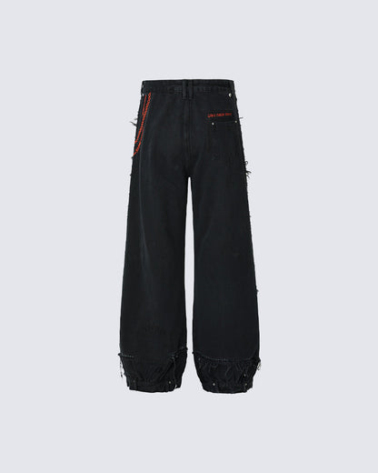 Vintage Embroidered Straight-Leg Denim Pants