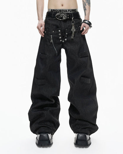 Double Waist Sagging Heavy Denim Pants