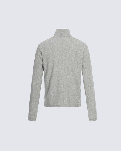 Ribbed Graphic Zip-Up Long Sleeve