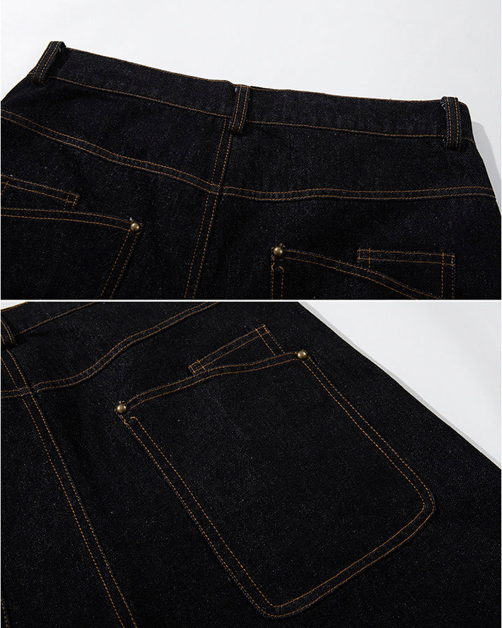 Vintage Dark Wash Wide-Leg Denim Pants