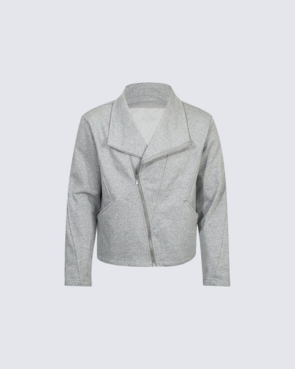 Minimalist Asymmetric Zip Stand Collar Jacket