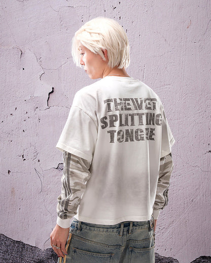 Camouflage Distressed Fake Two-Piece Long Sleeve