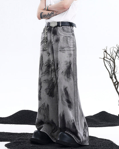Vintage Ink Washed Wide Leg Jeans