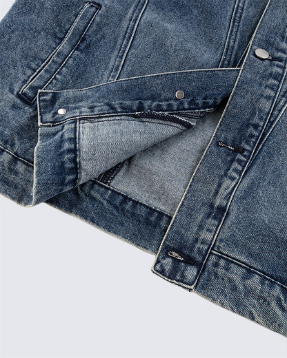 Leather Patch Studded Denim Vest