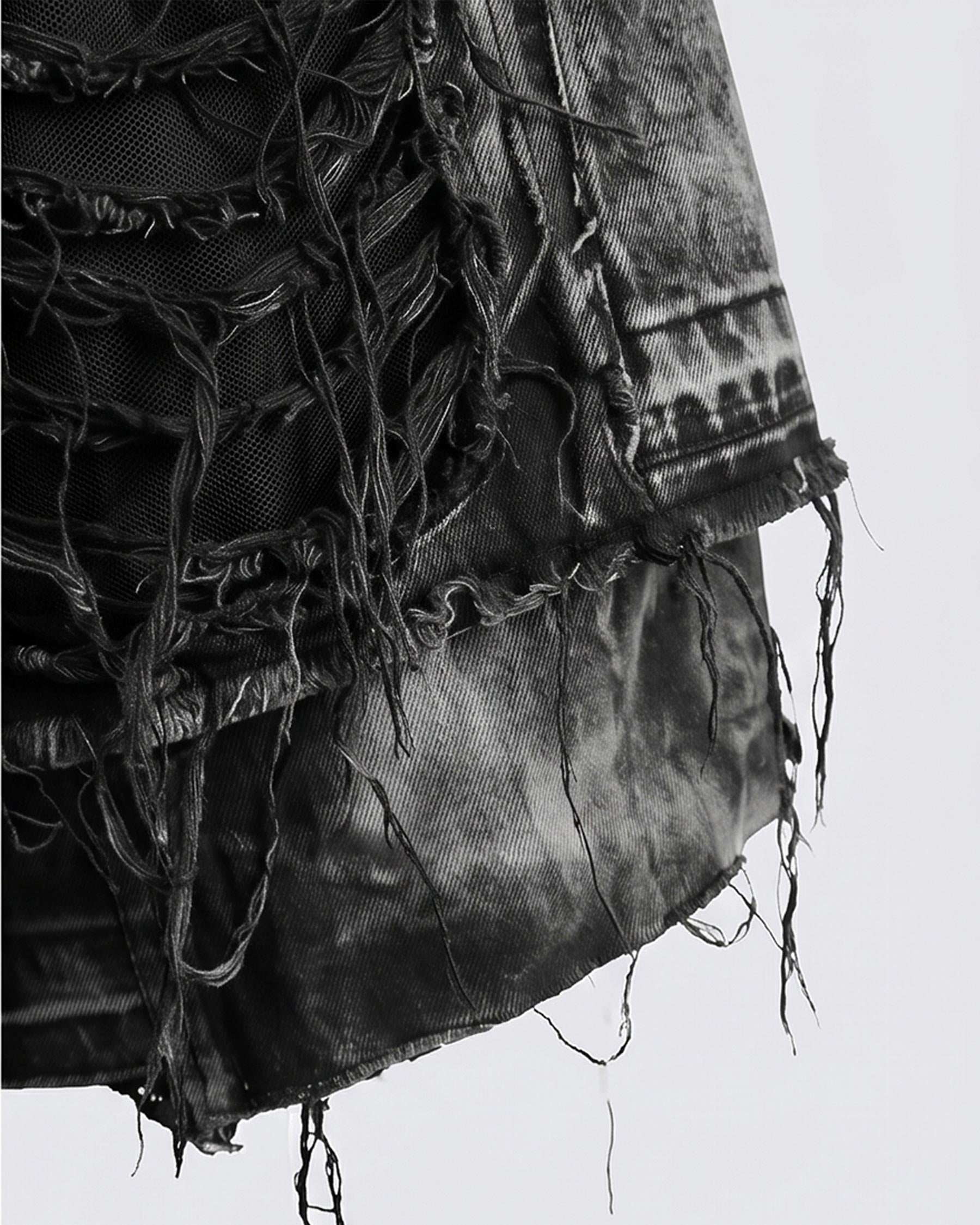 KIIKIO-Distressed Washed Layered Denim Shorts New