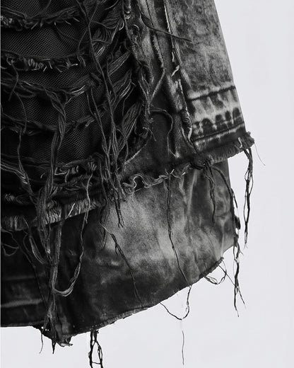 KIIKIO-Distressed Washed Layered Denim Shorts New