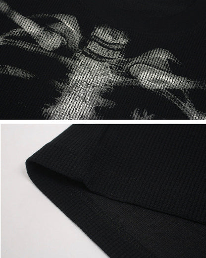 KIIKIO Skull Print Waffle T-Shirt