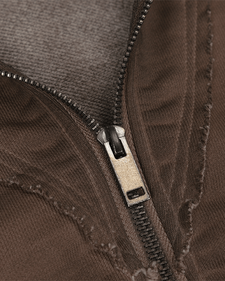 Paneled Stitch Line Zip-Up Hoodie