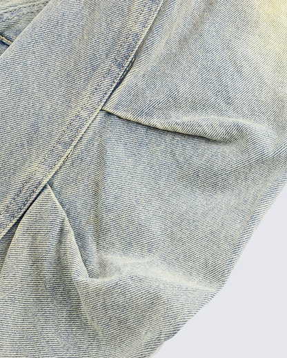 Vintage Wash Denim Jacket with Zipper Pockets