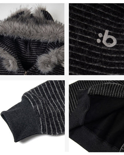 Autumn/Winter Striped Furry-Ear Hoodie