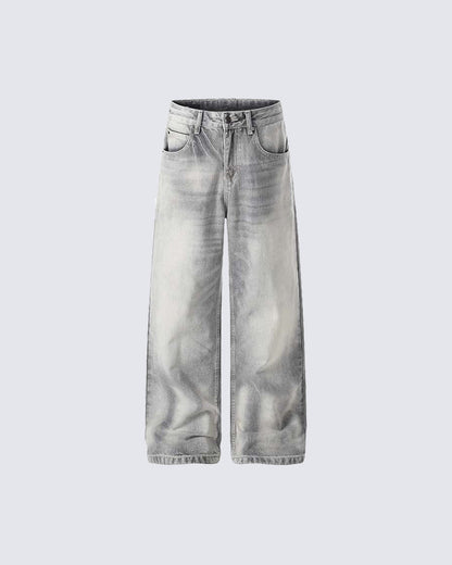 Heavy Washed Spray Vintage Wide Leg Jeans