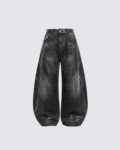 LOW SATURATION-Washed Wide-Leg Denim Pants
