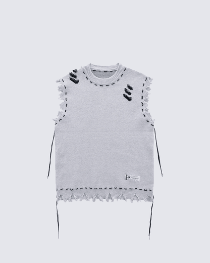 Distressed Trim Hollow Out Knit Tank Top