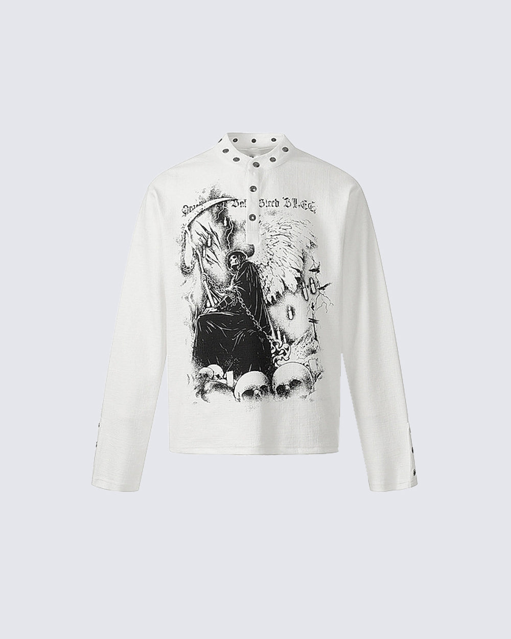 Gothic Graphic Studded Collar Long Sleeve Tee