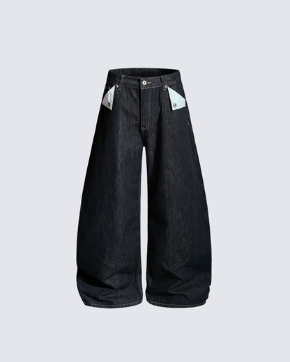Wide Leg Denim Cargo Casual Pants