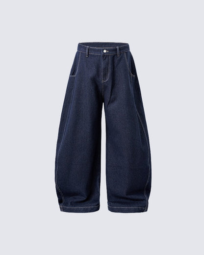Baggy Washed Denim Scimitar Pants