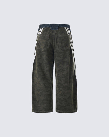 New Camouflage Washed Curved Straight-Leg Pants