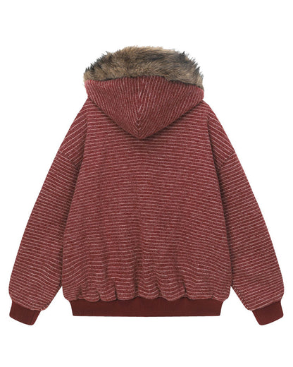 High-Street Striped Loose Hooded Sweatshirt