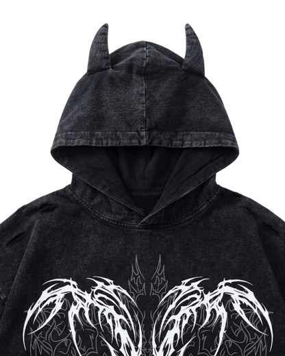 Vintage Washed Batwing Graphic Hoodie
