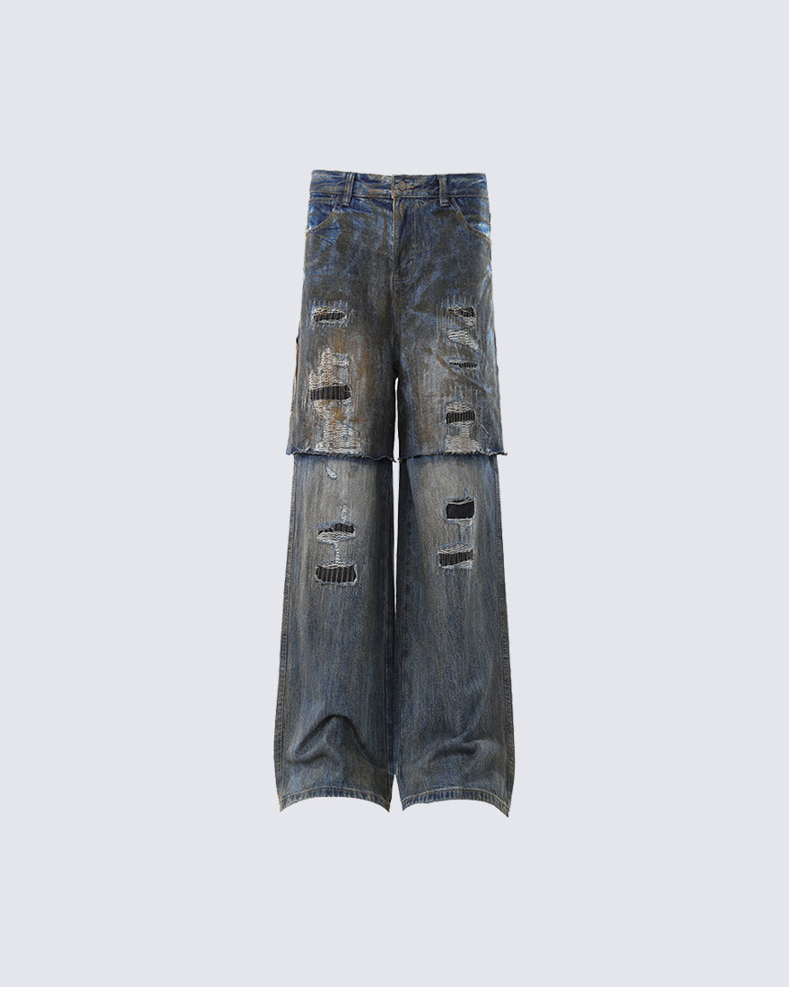 Vintage Split-Cut Denim Jeans