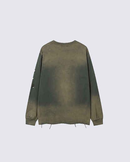 Grunge Distressed Print Oversized Long Sleeve T-Shirt