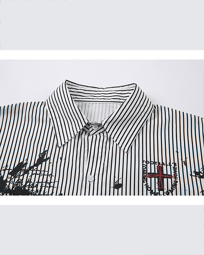 Gothic Graffiti Stripe Layered Shirt