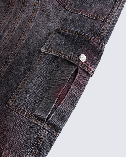 Red Fade 3D Panel Wide-Leg Denim Pants
