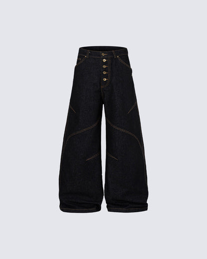 Vintage Dark Wash Wide-Leg Denim Pants