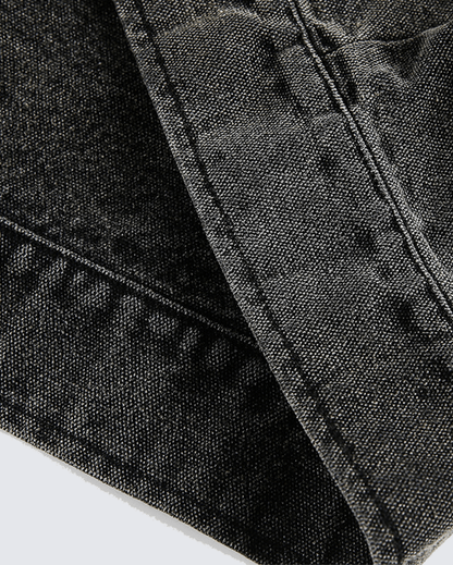 Washed Denim Graffiti Jacket with Contrast Collar