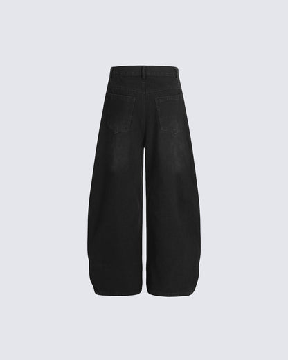 Striped Panel Wide-Leg Denim Pants