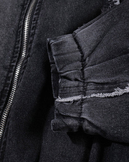 Hip-Hop Shoulder-Padded Denim Jacket