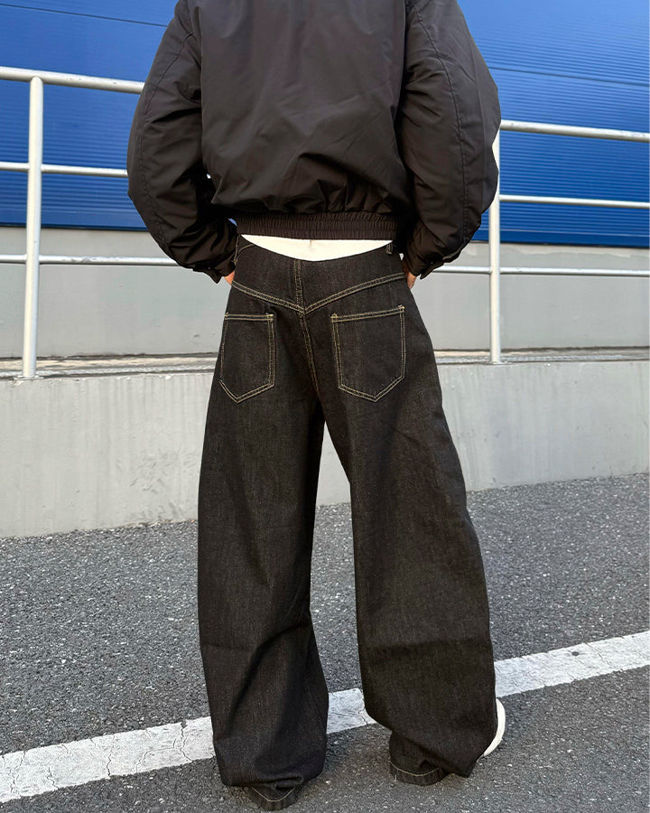 Minimal Buckle Wide-Leg Denim Pants