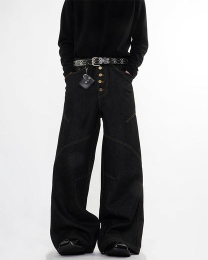 Vintage Dark Wash Wide-Leg Denim Pants