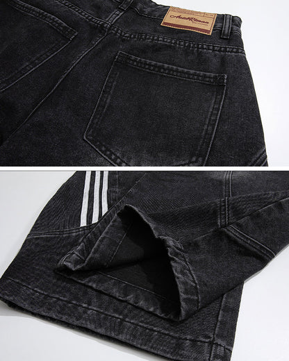 Washed Side Stripe Panel Denim Pants