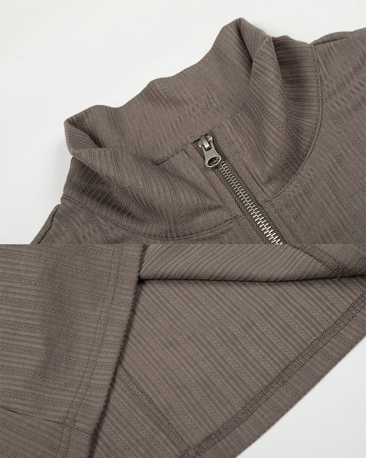 Ribbed Graphic Zip-Up Long Sleeve