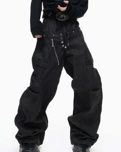 Double Waist Sagging Heavy Denim Pants