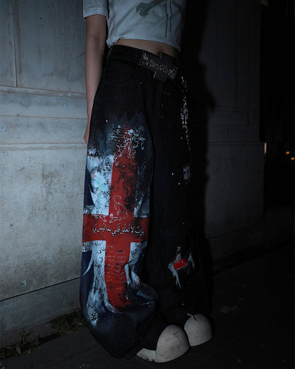 Distressed Hole High-Street Wide-Leg Pants