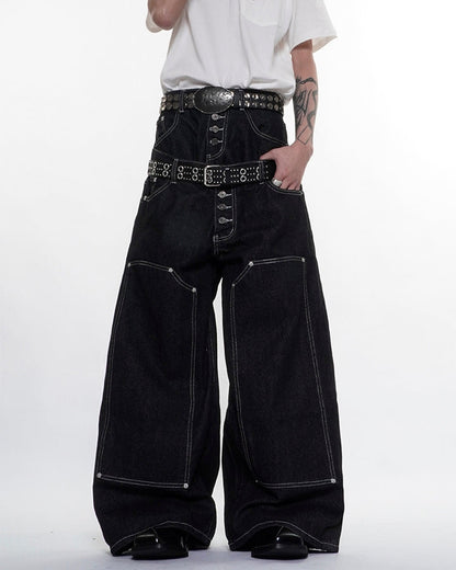 High Street Double Waistband Patchwork Pants
